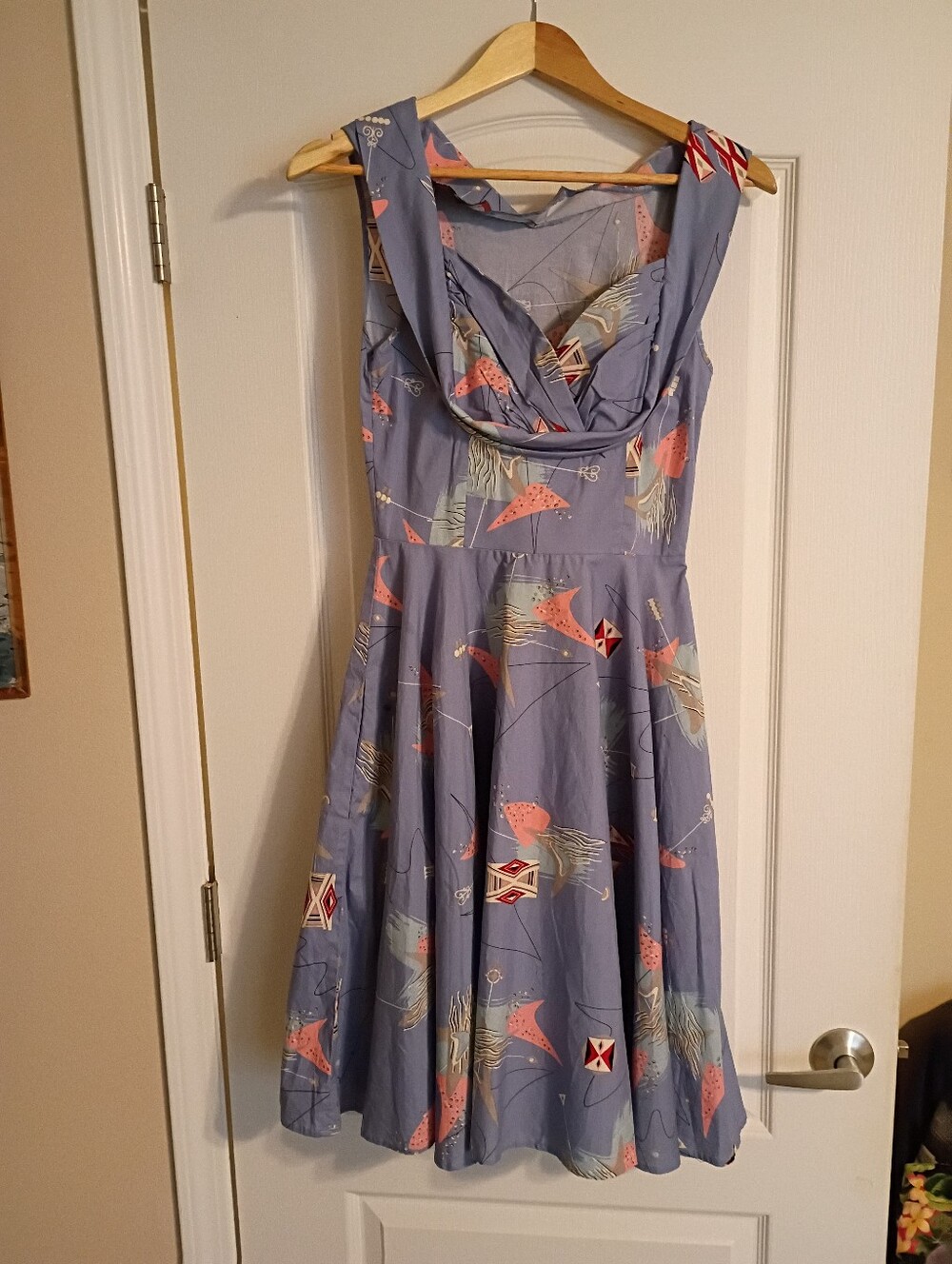 Trashy Diva Lavender-Blue Atomic Print Neck Midi Dress